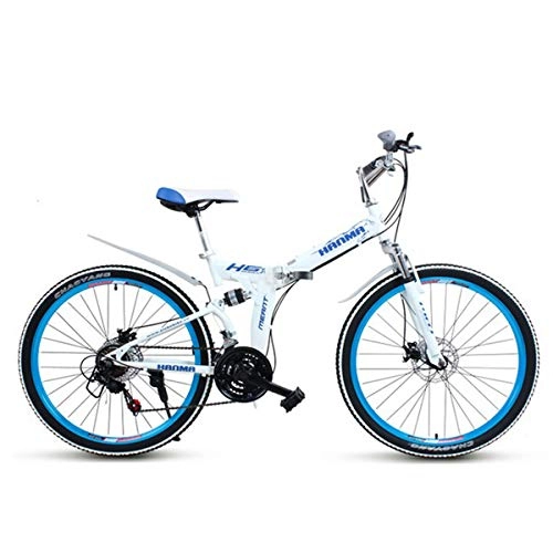 Folding Bike : Dapang Mountain Bike, 26'' wheel Lightweight Steel Frame 21 Speeds SHIMANO Disc Brake, White, 24
