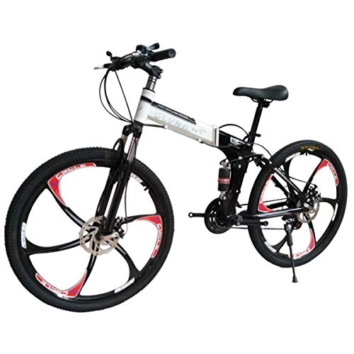 Folding Bike : Dapang Mountain Bike 27 Speed Steel Frame 26 Inches 3-Spoke Wheels Dual Suspension Folding Bike Blackwhite, 15, 21speed