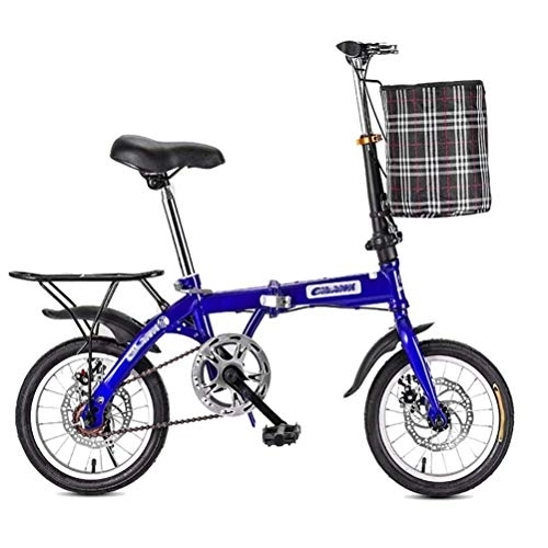 Folding Bike : Dbtxwd 14 Inch 16 Inch 20 Inch Folding Bicycle Student Bicycle Single Speed Disc Brake Adult Compact Foldable Bike Gears Folding System Traffic Light Fully, Blue, 14inch