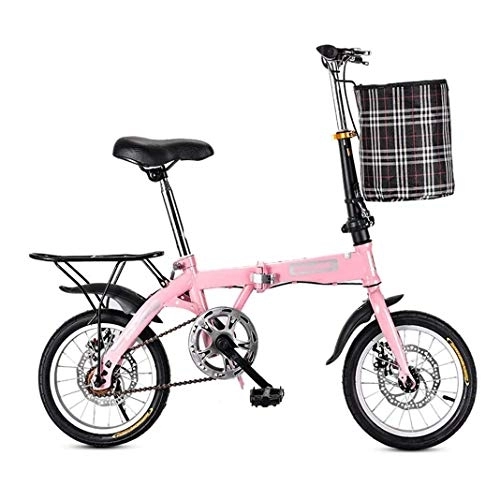 Folding Bike : Dbtxwd 14 Inch 16 Inch 20 Inch Folding Bicycle Student Bicycle Single Speed Disc Brake Adult Compact Foldable Bike Gears Folding System Traffic Light Fully, Pink, 16inch