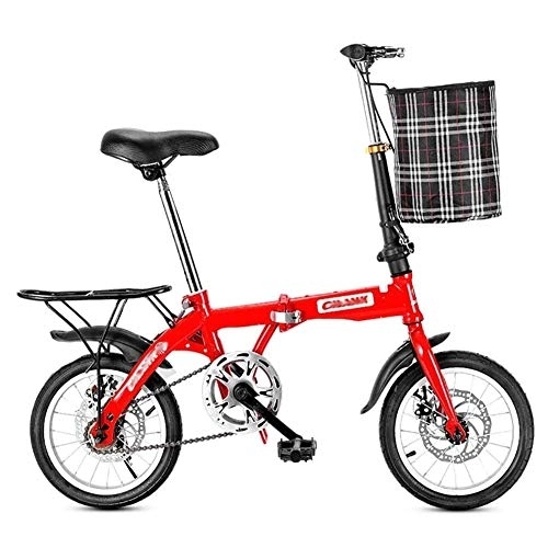 Folding Bike : Dbtxwd 14 Inch 16 Inch 20 Inch Folding Bicycle Student Bicycle Single Speed Disc Brake Adult Compact Foldable Bike Gears Folding System Traffic Light Fully, Red, 20inch