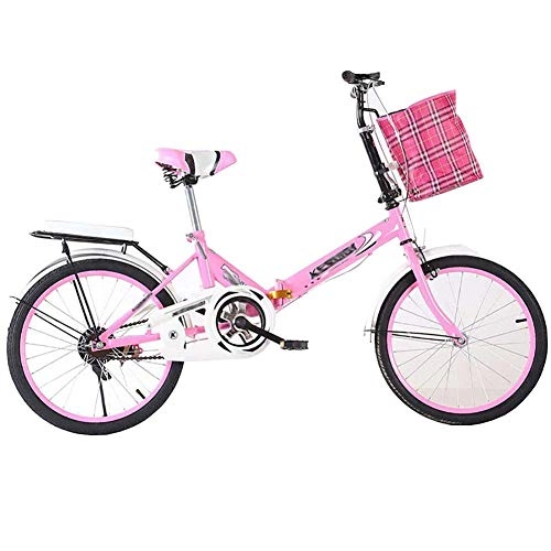 Folding Bike : Dbtxwd Folding Bicycle Women's Light Work Adult Adult Ultra Light Variable Speed Portable Adult 16 / 20 Inch Small Student Male Bicycle Folding Bicycle Bike Carrier, Pink, 20IN