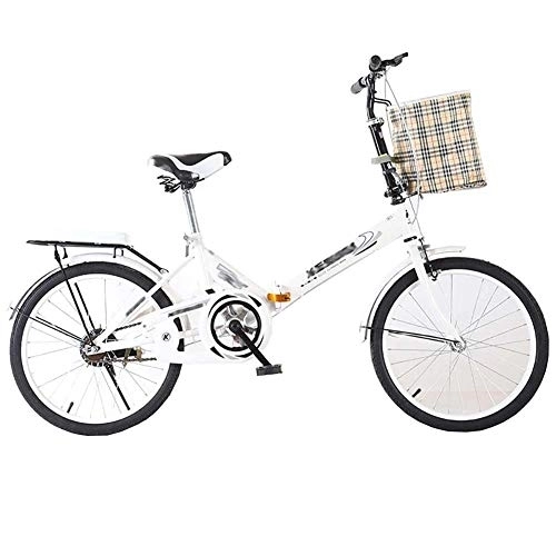 Folding Bike : Dbtxwd Folding Bicycle Women's Light Work Adult Adult Ultra Light Variable Speed Portable Adult 16 / 20 Inch Small Student Male Bicycle Folding Bicycle Bike Carrier, White, 20IN
