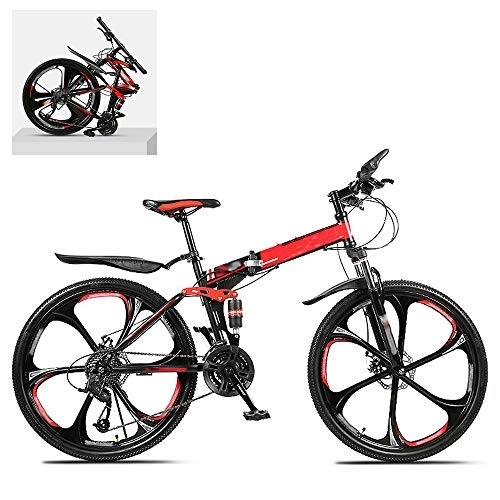 Folding Bike : DEAR-JY 24 Inch Folding Mountain Bikes, High Carbon Steel Frame Double Shock Absorption 21 / 24 / 27 / 30 Speed Variable, All Terrain Quick Foldable Adult Mountain Off-Road Bicycle, A, 24 Speed