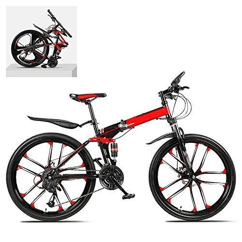Folding Bike : DEAR-JY 24 Inch Folding Mountain Bikes, High Carbon Steel Frame Double Shock Absorption 21 / 24 / 27 / 30 Speed Variable, All Terrain Quick Foldable Adult Mountain Off-Road Bicycle, A, 30 Speed
