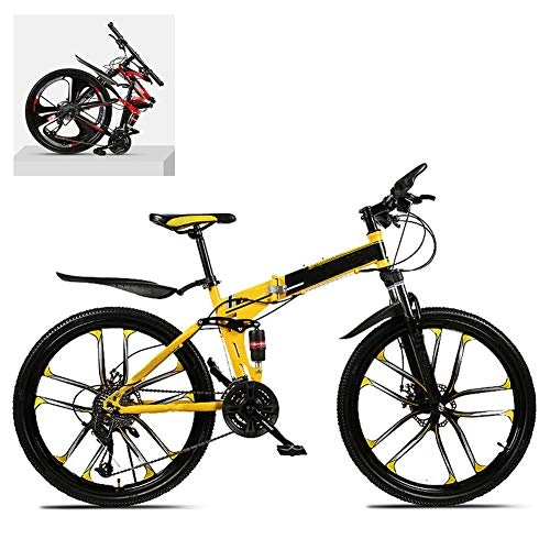 Folding Bike : DEAR-JY 24 Inch Folding Mountain Bikes, High Carbon Steel Frame Double Shock Absorption 21 / 24 / 27 / 30 Speed Variable, All Terrain Quick Foldable Adult Mountain Off-Road Bicycle, C, 27 Speed