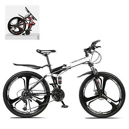 Folding Bike : DEAR-JY 24 Inch Folding Mountain Bikes, High Carbon Steel Frame Double Shock Absorption 21 / 24 / 27 / 30 Speed Variable, All Terrain Quick Foldable Adult Mountain Off-Road Bicycle, C, 30 Speed
