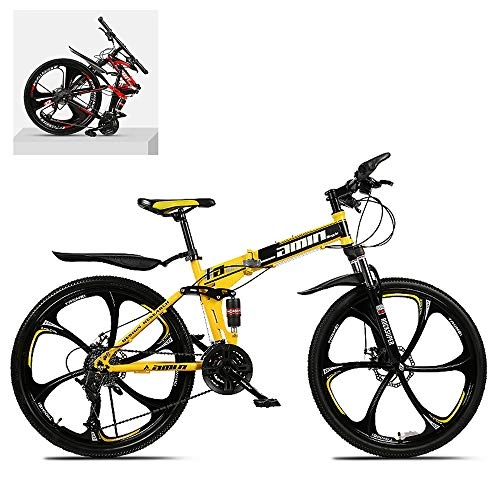 Folding Bike : DEAR-JY 24 Inch Folding Mountain Bikes, High Carbon Steel Frame Double Shock Absorption 21 / 24 / 27 / 30 Speed Variable, All Terrain Quick Foldable Adult Mountain Off-Road Bicycle, D, 24 Speed
