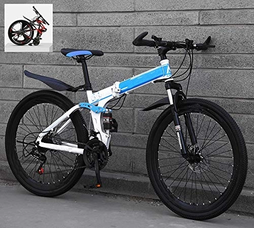 Folding Bike : DEAR-JY 24 Inch Folding Mountain Bikes, High Carbon Steel Frame Double Shock Absorption 21 / 24 / 27 / 30 Speed Variable, All Terrain Quick Foldable Adult Mountain Off-Road Bicycle, D, 30 Speed
