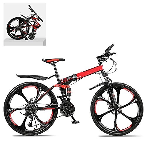 Folding Bike : DEAR-JY 26 Inch Folding Mountain Bikes, High Carbon Steel Frame Double Shock Absorption 21 / 24 / 27 / 30 Speed Variable, All Terrain Quick Foldable Adult Mountain Off-Road Bicycle, A, 27 Speed