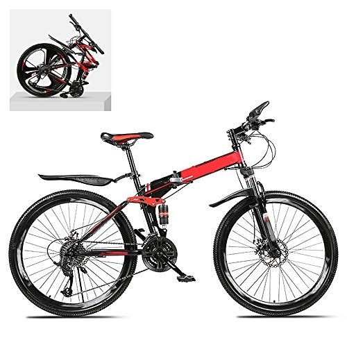 Folding Bike : DEAR-JY 26 Inch Folding Mountain Bikes, High Carbon Steel Frame Double Shock Absorption 21 / 24 / 27 / 30 Speed Variable, All Terrain Quick Foldable Adult Mountain Off-Road Bicycle, A, 30 Speed