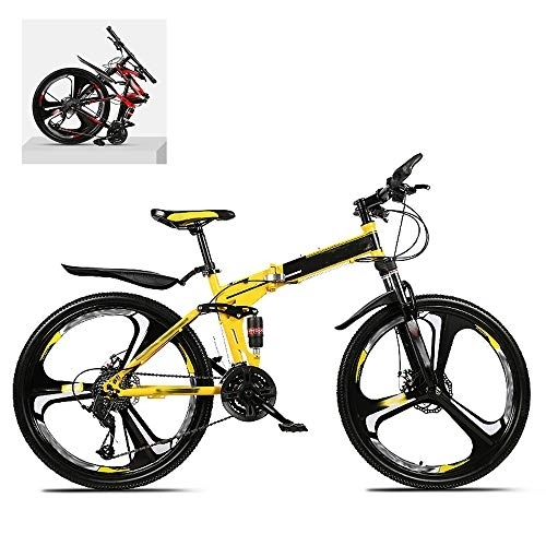 Folding Bike : DEAR-JY 26 Inch Folding Mountain Bikes, High Carbon Steel Frame Double Shock Absorption 21 / 24 / 27 / 30 Speed Variable, All Terrain Quick Foldable Adult Mountain Off-Road Bicycle, B, 21 Speed