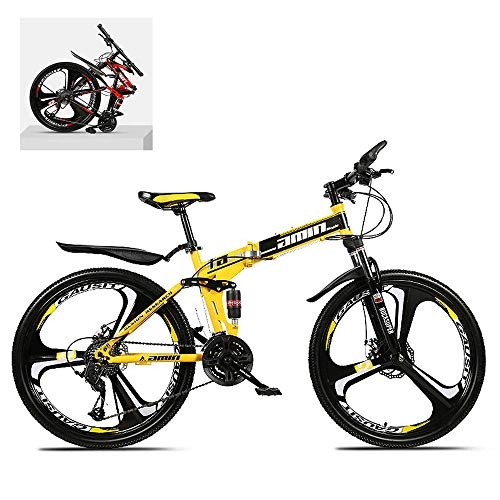 Folding Bike : DEAR-JY 26 Inch Folding Mountain Bikes, High Carbon Steel Frame Double Shock Absorption 21 / 24 / 27 / 30 Speed Variable, All Terrain Quick Foldable Adult Mountain Off-Road Bicycle, B, 24 Speed
