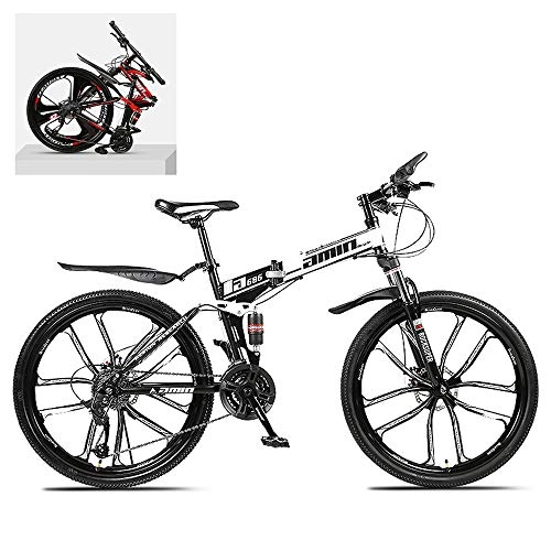Folding Bike : DEAR-JY 26 Inch Folding Mountain Bikes, High Carbon Steel Frame Double Shock Absorption 21 / 24 / 27 / 30 Speed Variable, All Terrain Quick Foldable Adult Mountain Off-Road Bicycle, B, 27 Speed