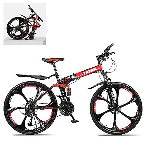 Folding Bike : DEAR-JY 26 Inch Folding Mountain Bikes, High Carbon Steel Frame Double Shock Absorption 21 / 24 / 27 / 30 Speed Variable, All Terrain Quick Foldable Adult Mountain Off-Road Bicycle, B, 30 Speed