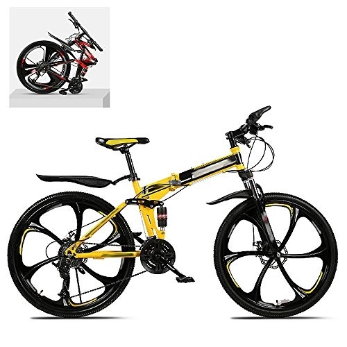 Folding Bike : DEAR-JY 26 Inch Folding Mountain Bikes, High Carbon Steel Frame Double Shock Absorption 21 / 24 / 27 / 30 Speed Variable, All Terrain Quick Foldable Adult Mountain Off-Road Bicycle, C, 21 Speed