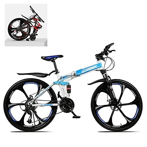 Folding Bike : DEAR-JY 26 Inch Folding Mountain Bikes, High Carbon Steel Frame Double Shock Absorption 21 / 24 / 27 / 30 Speed Variable, All Terrain Quick Foldable Adult Mountain Off-Road Bicycle, D, 24 Speed