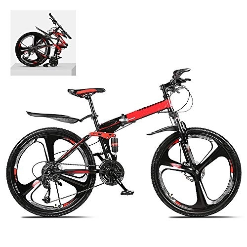 Folding Bike : DEAR-JY 26 Inch Folding Mountain Bikes, High Carbon Steel Frame Double Shock Absorption 21 / 24 / 27 / 30 Speed Variable, All Terrain Quick Foldable Adult Mountain Off-Road Bicycle, D, 27 Speed
