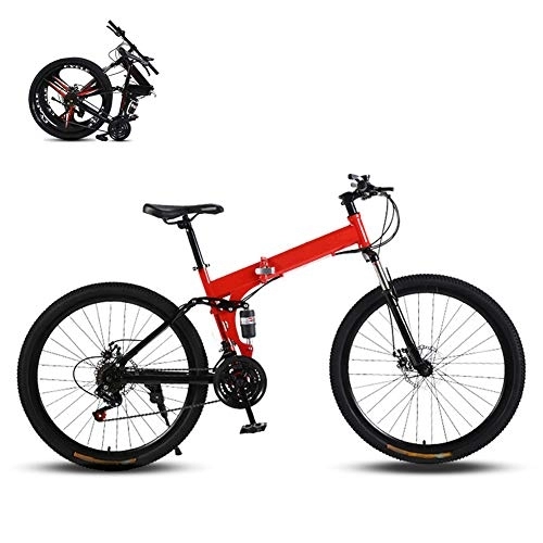 Folding Bike : DEAR-JY Folding Mountain Bikes, 26 Inch High Carbon Steel Frame, Variable Speed Double Shock Absorption Disc Brake All Terrain Adult Foldable Bicycle, Men Women General Purpose, Red, 24 Speed