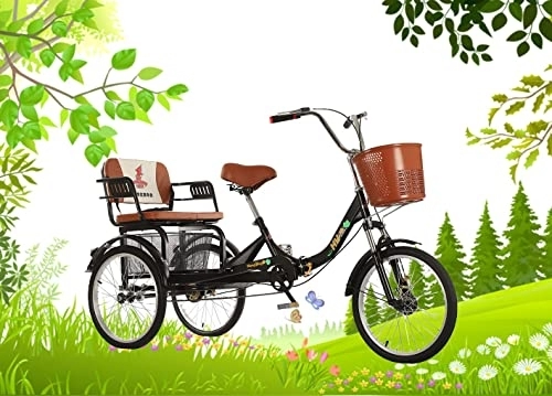 Folding Bike : DENGYQ Adult tricycle with back seat 20 inches elderly 3-wheeler to increase the basket human bicycle for ladies high carbon steel material folding tricycle load 200kg(Color:black)