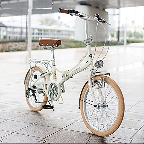 Folding Bike : DERTHWER Folding bicycle Folding bicycle, rear frame can carry people, adjustable seat height, 20-inch 6-speed, male and female variable-speed bicycles, three-color (Color : Beige)