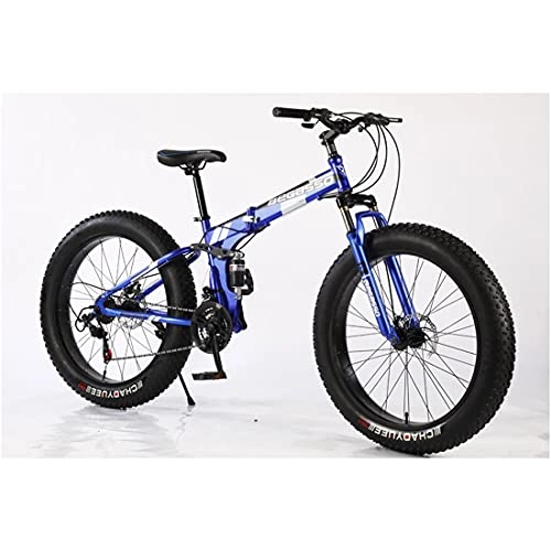 Folding Bike : DERTHWER Mountain Bike 26 Inch Foldable Snowmobile Mountain Bike Variable Speed Dual Shock Absorber 4.0 Wide Fat Big Tire ATV For Adult Travelers (Color : Blue)