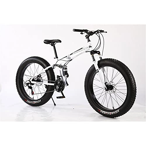 Folding Bike : DERTHWER Mountain Bike 26 Inch Foldable Snowmobile Mountain Bike Variable Speed Dual Shock Absorber 4.0 Wide Fat Big Tire ATV For Adult Travelers (Color : White)