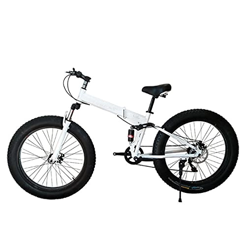 Folding Bike : DERTHWER Mountain Bike Front And Rear Double Shock Absorption Mountain Bike Folding Bike Cross-country Variable Speed Bicycle Male And Female Student Youth Bicycle (Color : White)