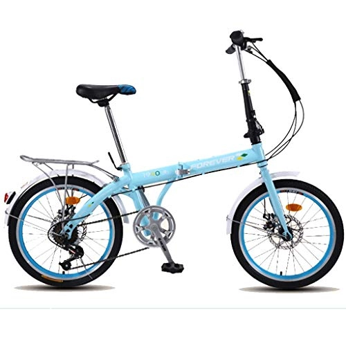 Folding Bike : DERTHWER mountain bikes 20-Inch Folding Speed Bicycle - Portable City Commuter Car for Men Women, Blue