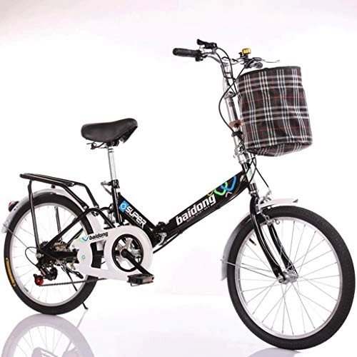 Folding Bike : DERTHWER mountain bikes Folding Bicycle Portable Single Speed Bicycle Adult Student City Commuter Freestyle Bicycle with Basket, Black (Size : Medium Size)