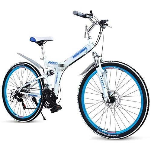 Folding Bike : DFEIL Adults Folding Mountain Bikes, High-carbon Steel Double Disc Brake Folding Mountain Bicycle, Dual Suspension Cross-country Bicycle, Portable Commuter Bike (Color : 21 speed, Size : 24 inches)
