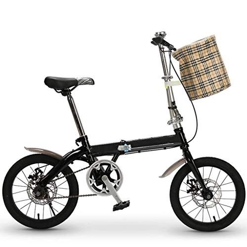 Folding Bike : DFKDGL 16inch Wheel Womens Bike Single Speed ?City Folding Bike Mini Compact Bike Bicycle Urban Commuter Bicycling For Adults Students In Sports Outdoors (Color : Black, Size : 16 inches) Unicycle