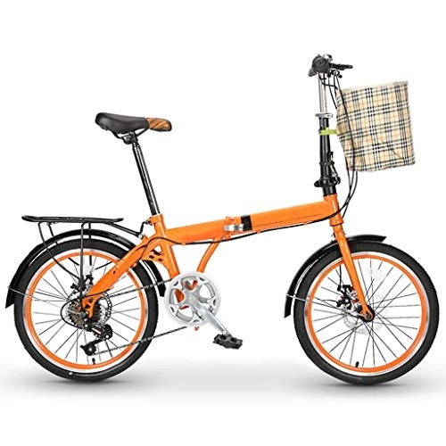 Folding Bike : DFKDGL 20" Wheel Folding City Bike Bicycle 7 Speed Steel Frame With Water Bottle Holder, Rear Carrier And Canvas Basket, Lightweight Foldable Bikes, Cruiser Bicycling Womens Bike For Commuter And Work