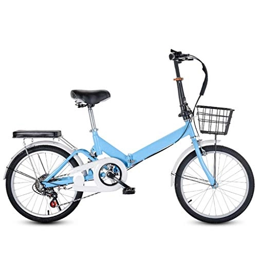 Folding Bike : DFKDGL Compact Bicycle Adult Folding Bicycle 20 Inch Womens Bike Portable Bicycle To Work School Commute Cruiser Bike Women With Rear Rack, High Carbon Steel Frame (Color : Blue, Size : 20inch) Unic