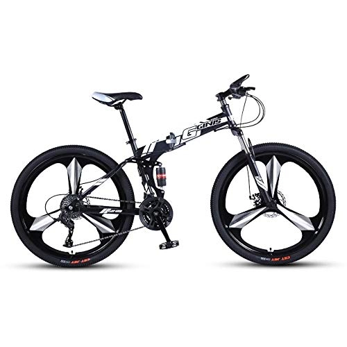 Folding Bike : DGAGD 24 inch folding mountain bike double shock absorber racing off-road variable speed bicycle three-wheel-Black and white_24 speed