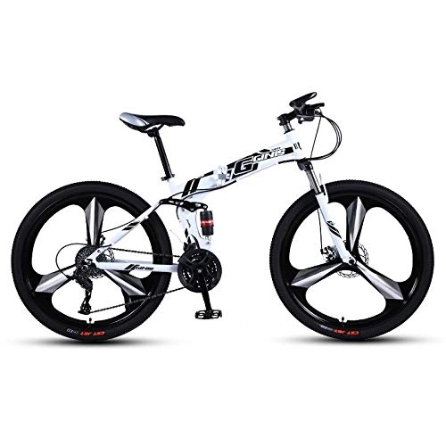 Folding Bike : DGAGD 24 inch folding mountain bike double shock absorber racing off-road variable speed bicycle three-wheel-White black_27 speed