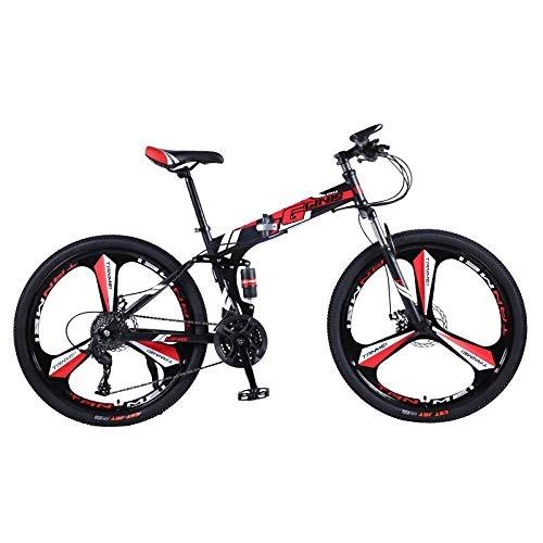 Folding Bike : DGAGD 26 inch folding mountain bike double shock absorber racing off-road variable speed bicycle three-wheel-Black red_27 speed