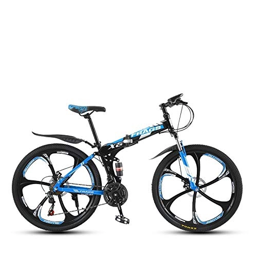 Folding Bike : DGAGD Folding mountain bike 26 inch double shock-absorbing off-road / variable speed mountain bike six cutter wheels-Black blue_27 speed