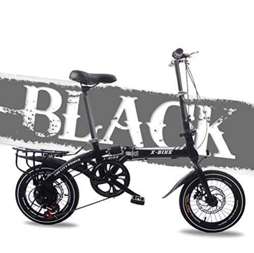 Folding Bike : DGPOAD 7 speed Folding Bikes For Adults Unisex Women Teens, bicycle Mens City Folding Pedals, lightweight, aluminum Alloy, comfort Saddle With Adjustable Handlebar & Seat / Black / 14in