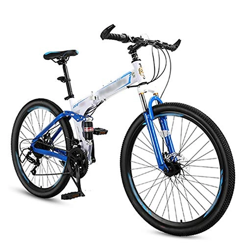 Folding Bike : DGPOAD Foldable Bicycle 26 Inch, 24-Speed Folding Mountain Bike, Unisex Lightweight Commuter Bike, MTB Full Suspension Bicycle, Double Disc Brake / blue / B wheel