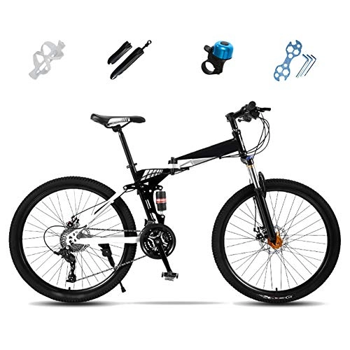 Folding Bike : DGPOAD Folding Mountain Bike, 27-Speed Full Suspension Bicycle, 24 Inches, 26 Inches, Off-road MTB Bike, Unisex Foldable Commuter Bike, Double Disc Brake / white / 26