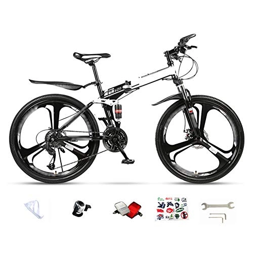 Folding Bike : DGPOAD Lightweight Folding MTB Bike, 24 Inches, 26 Inches, Foldable City Commuter Bicycles, Double Disc Brake, 30 Speed Mens Womens Mountain Bike / white / 26