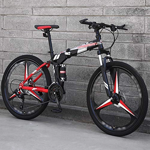 Folding Bike : DGPOAD Mountain Bike Folding Bikes, 27-Speed Double Disc Brake Full Suspension Bicycle, 26 Inch, Double Disc Brake, Off-Road Variable Speed Bikes for Men And Women / Red