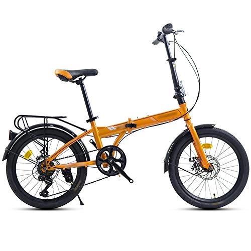 Folding Bike : DGPOAD Mountain Bike Folding Bikes, 7-Speed Bicycle, 20 Inch Off-Road Variable Speed Bikes for Men And Women, Double Disc Brake / Orange