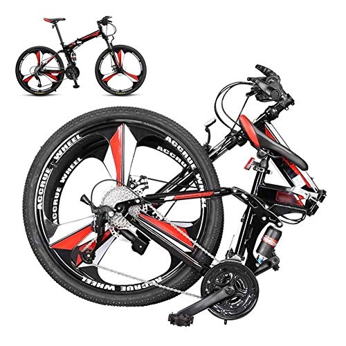 Folding Bike : DGPOAD Mountain Bike Folding Bikes, Double Disc Brake, 27-Speed Double Disc Brake Full Suspension Bicycle, 26 Inch Off-Road Variable Speed Bikes for Men And Women / Red