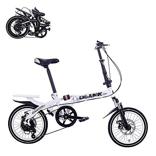 Folding Bike : DIELUNY Folding Adult Bicycle, 14 / 16-inch Portable Bicycle, 6-speed Speed Regulation, Dual Disc Brakes, Adjustable Seat, Quick Folding Shock-absorbing Commuter Bike