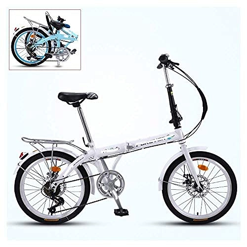 Folding Bike : DIELUNY Folding Adult Bicycle, 16-inch Ultra-light Portable Bicycle, 3-step Folding, 7-speed Adjustable, Front and Rear Double Disc Brakes, 4 Colors