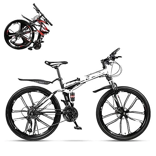 Folding Bike : DIELUNY Folding adult bicycle, 26-inch hydraulic shock off-road racing, lockable U-shaped fork, double shock absorption, 21 / 24 / 27 / 30 speed, gift included