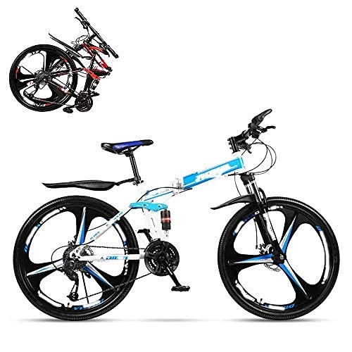 Folding Bike : DIELUNY Folding Adult Bicycle, 26 Inch Variable Speed Mountain Bike, Double Shock Absorber for Men and Women, Dual Disc Brakes, 21 / 24 / 27 / 30 Speed Optional