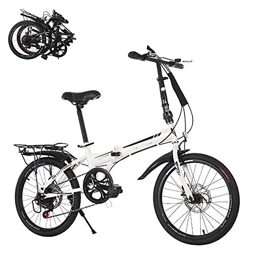 Folding Bike : DIELUNY Folding Adult Bicycle, 6-speed Variable Speed 20-inch Fast Folding Bicycle, Front and Rear Double Disc Brakes, Adjustable Breathable Seat, High-strength Body